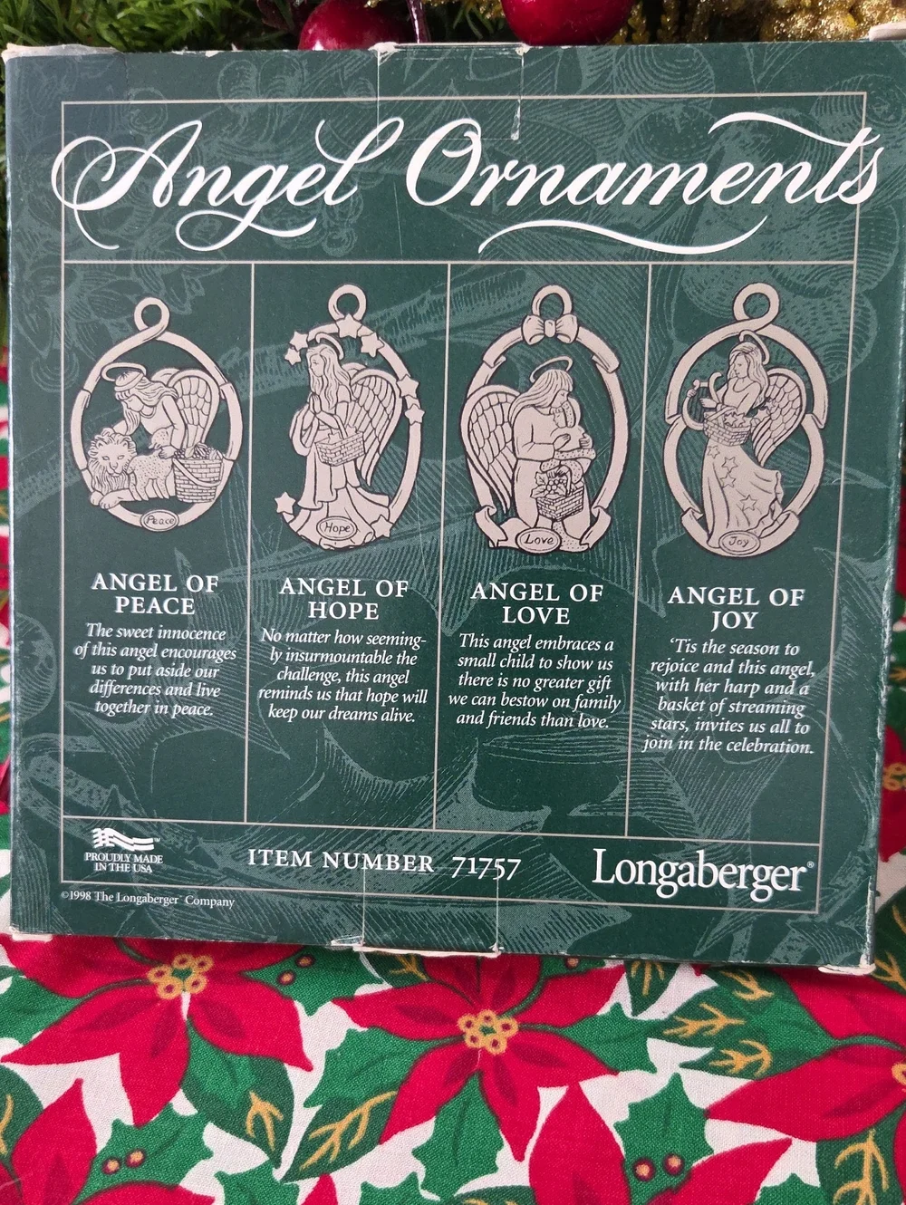 *1998* Longaberger 4 Pewter Angel Ornsment Set. Peace, Hope, Joy And Love